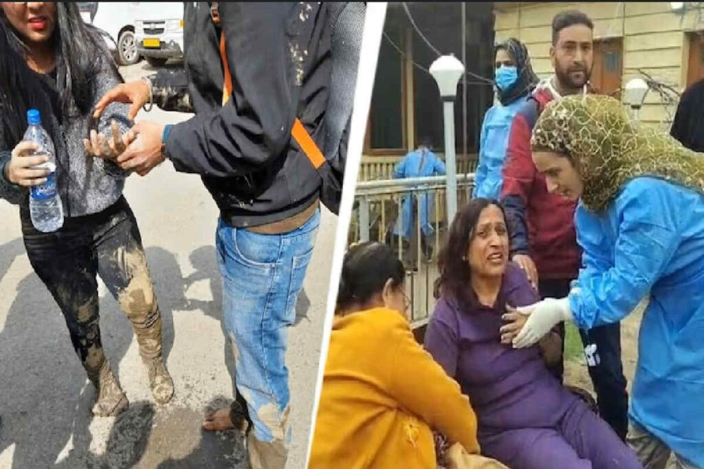 Army trucks and security vehicles parked near Baisaran after the attack Pahalgam terror attack 2025