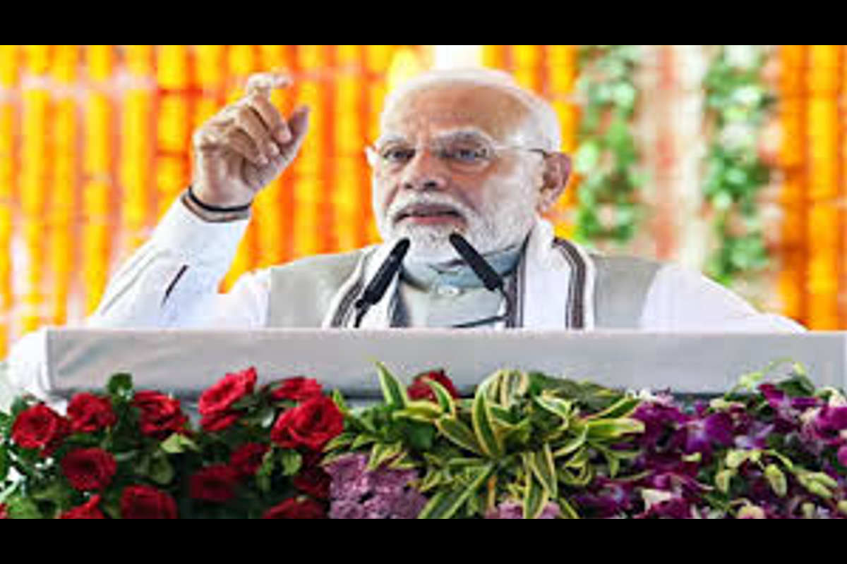 PM Modi addressing the public during his 50th Varanasi visit in April 2025